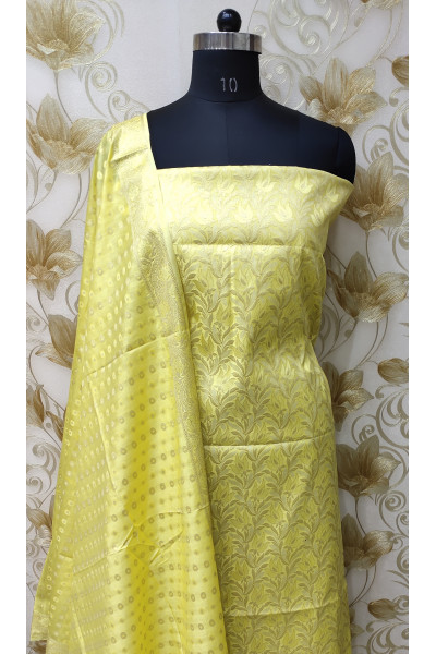 All Over Banarasi Butta Weaving Work Design Yellow Katan Silk Suit Fabric Set (SF6)